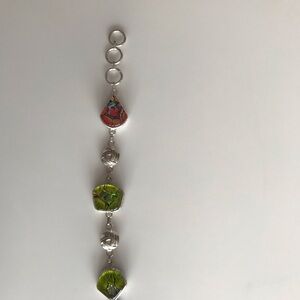925 Artisan crafted Silver-Tone Bracelet with Green and Orange Enamel Accents